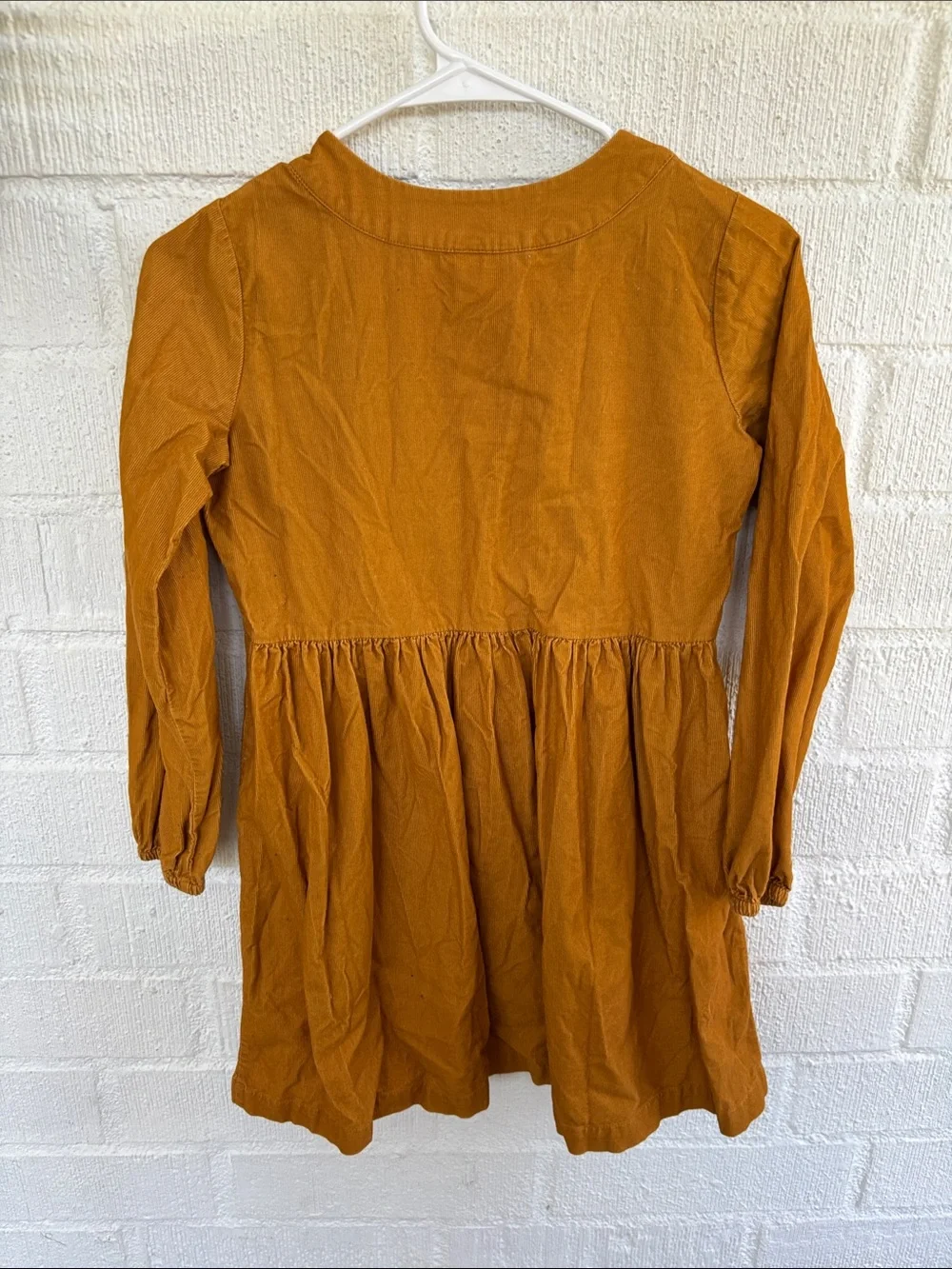Hanna Andersson Corduroy Mustard Long-Sleeve Button-Front Dress sz 10
